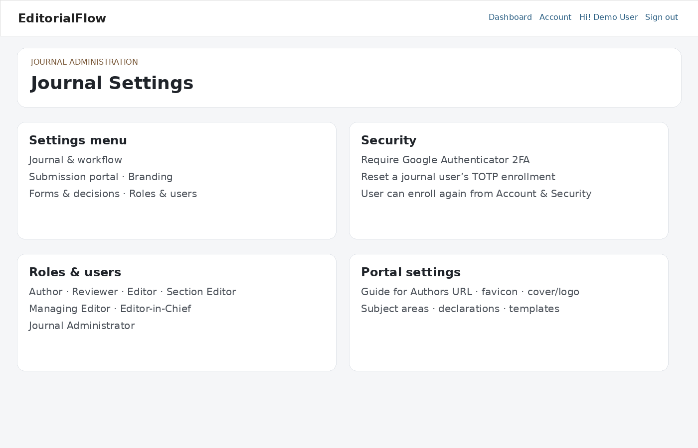Journal settings overview