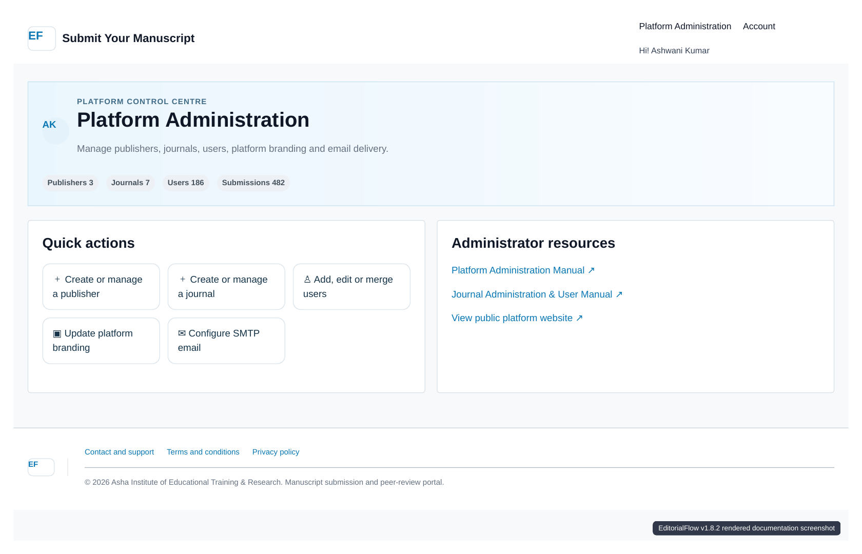 Platform Administration dashboard