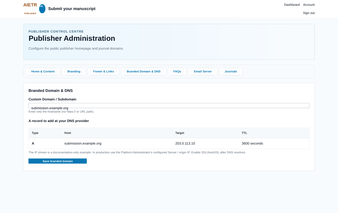 Publisher domain and DNS configuration