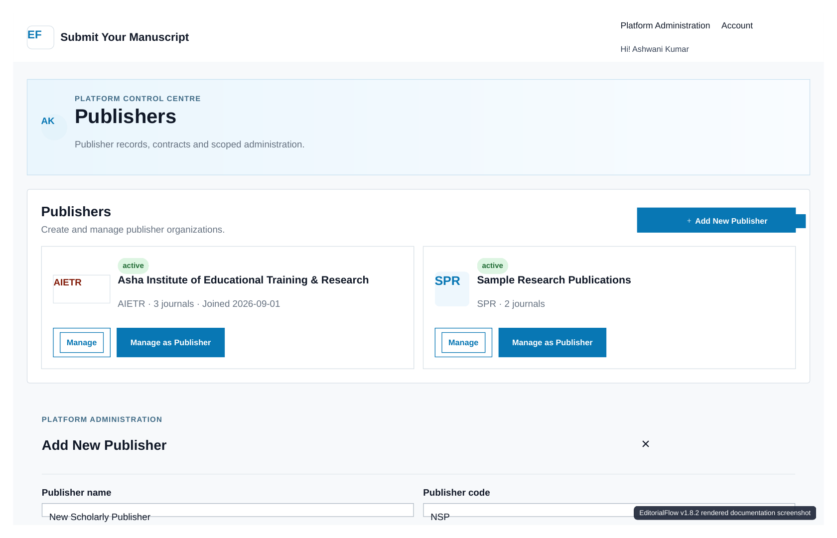 Publisher management and scoped administration