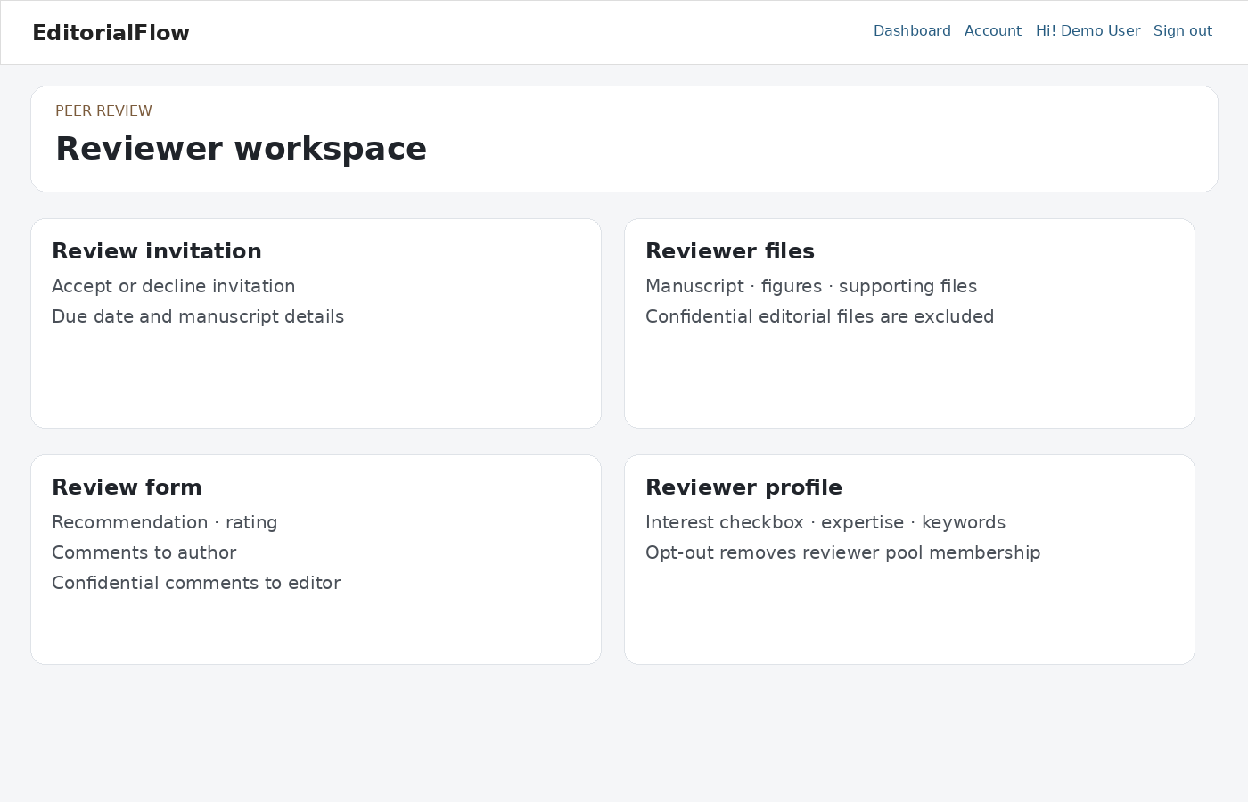 Reviewer assignment and review workspace